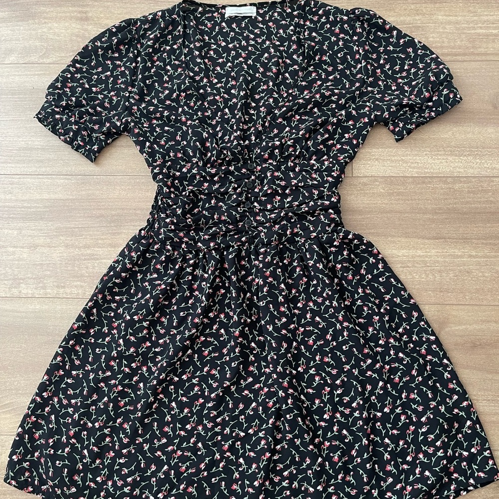 Urban Outfitters Black Floral Ditsy Mini Dress Short Sleeves Size XS